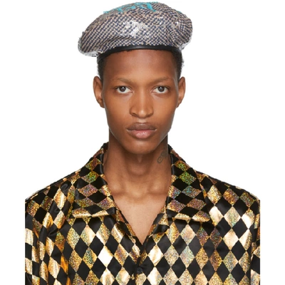 Gucci Gg Sequin Beret In Grey