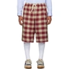 GUCCI GUCCI RED AND OFF-WHITE VINTAGE CHECK SHORTS