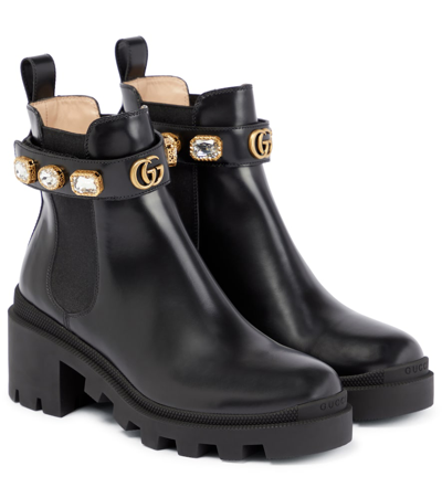 GUCCI EMBELLISHED LEATHER ANKLE BOOTS,P00426538
