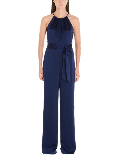 Diane Von Furstenberg Constantina High-neck Sleeveless Satin Jumpsuit In Blue