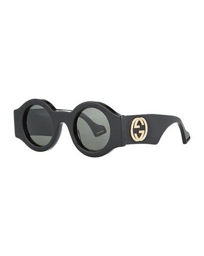 Gucci Interlocking Gg Round Acetate Sunglasses In Black