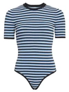 Michael Kors Striped Stretch-viscose Short-sleeve Bodysuit In Blue