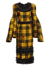 COMME DES GARÇONS Tartan Ruffled Cape-Sleeve Midi Dress