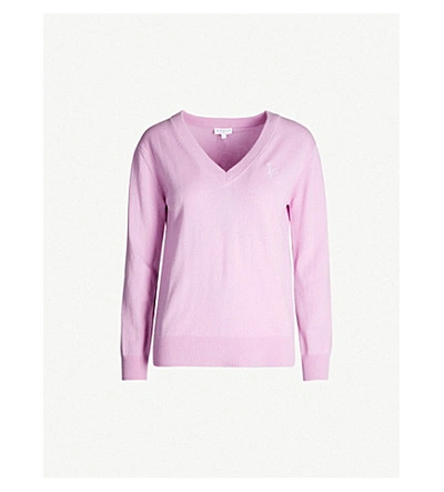 Claudie Pierlot Logo-embroidered V-neck Wool-blend Jumper In Lilas