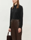 Theory Womens Black Fitted Button-up Stretch-silk Shirt M