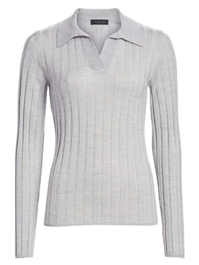 Saks Fifth Avenue Wide Ribbed Polo In Light Frost Heather