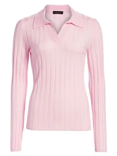 Saks Fifth Avenue Women's Collection Wide Ribbed Polo In Pale Rose