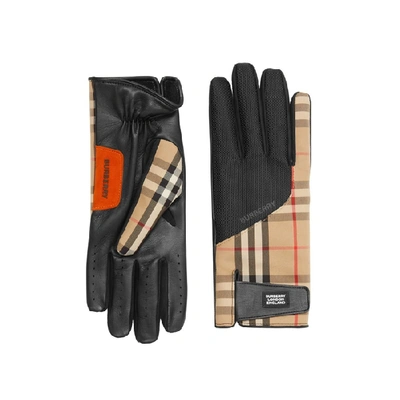 Burberry Logo Applique Vintage Check And Lambskin Gloves