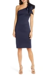 Eliza J One-shoulder Ruffle Sheath Cocktail Dress In Navy