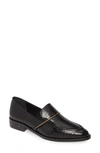 Freda Salvador Reptile Embossed Loafer In Black Mini Embossed Croc