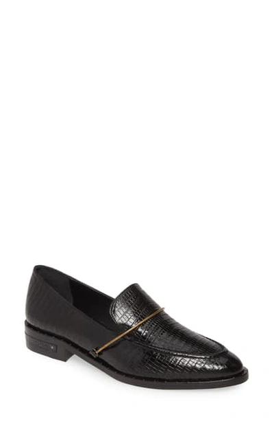 Freda Salvador Reptile Embossed Loafer In Black Mini Embossed Croc