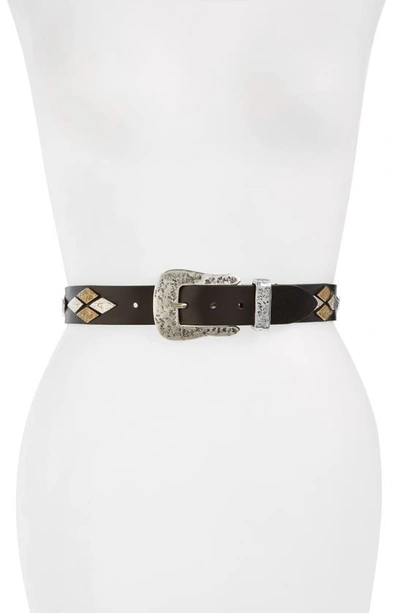 Isabel Marant Derin Embellished Leather Belt In Black/ Silver