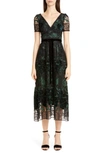 MARCHESA NOTTE FLORAL EMBROIDERED LACE DRESS,N34C1030