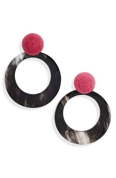 Akola Horn Hoop Drop Earrings In Fuscha/ Black