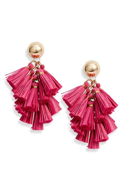 Akola Raffia Tassel Cluster Earrings In Pink