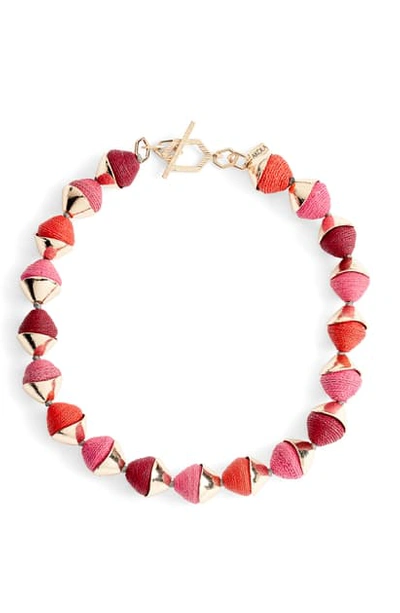 Akola Capped Raffia Bead Necklace In Pink Multi