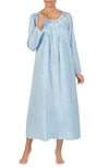 Eileen West Lace-trimmed Cotton Ballet-length Nightgown In Solid Blue