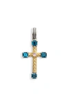 KONSTANTINO KLEOS LONDON BLUE TOPAZ CROSS PENDANT,STMK6975-452-CUT