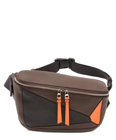 Loewe Men's Puzzle Colorblock Leather Sling Bag In Brown/orange