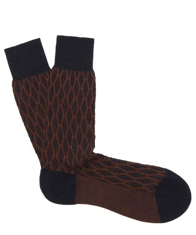 Pantherella Theberton Diamond Wool-blend Socks In Navy