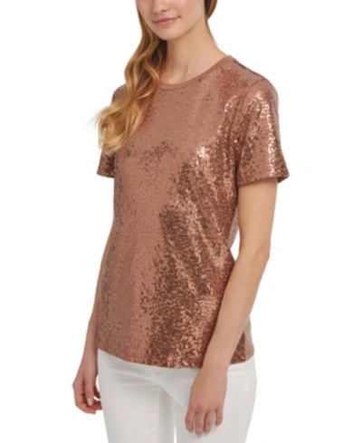 Dkny Foundation Sequin Crewneck Top In Spice