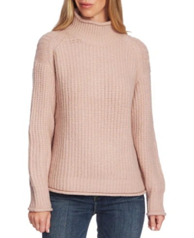 Vince Camuto Mixed-stitch Mock-neck Sweater In Pink Shadow