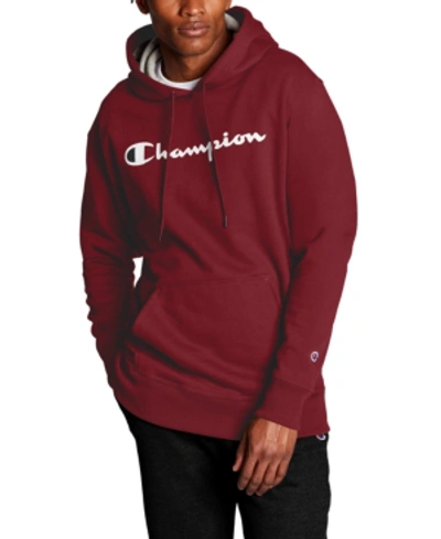 Champion Men's Script Logo Powerblend Hoodie In Cherry Pie