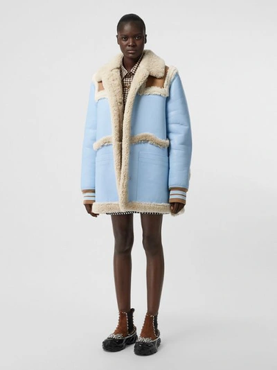 Burberry Two-tone Leather And Shearling Coat In Baby Blue