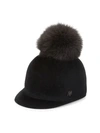RAFFAELLO BETTINI Rabbit Fur Pom-Pom Velour Rider Hat