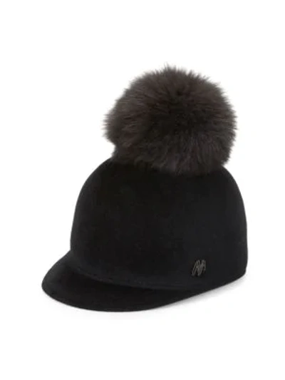 Raffaello Bettini Rabbit Fur Pom-pom Velour Rider Hat In Black