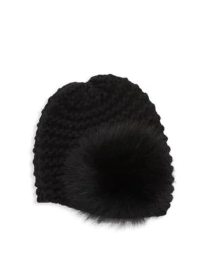 Raffaello Bettini Fur Pom Pom Chain Knit Cashmere Cloche Hat In Black