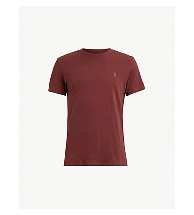 Allsaints Tonic Crewneck Cotton-jersey T-shirt In Garnetred