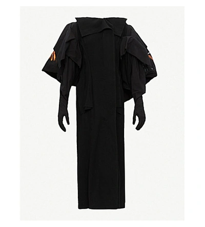 Yohji Yamamoto Asymmetric Wool-blend And Cotton Coat In Black