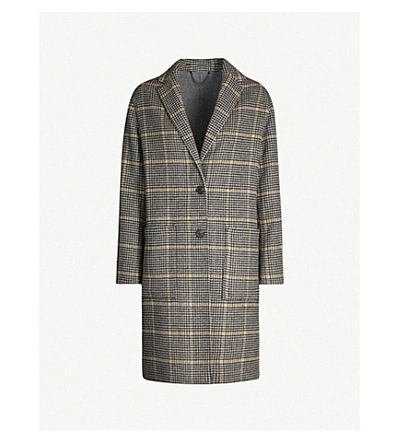 Allsaints Anya Aurora Checked Wool-blend Coat In Black/camel