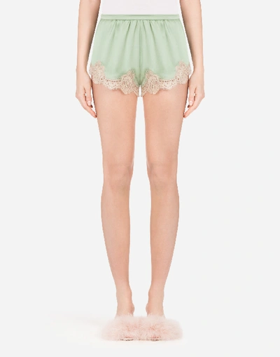 Dolce & Gabbana Silk Shorts With Lace Detail In Green