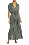 Elan Wrap Maxi Cover-up Dress In Olive