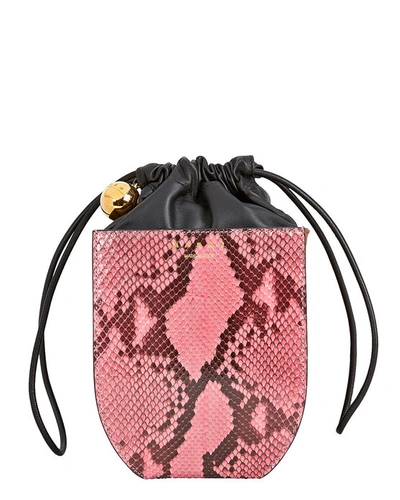 Marni Coffer Snake-embossed Drawstring Bucket Bag In Brown