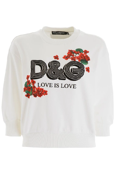 Dolce & Gabbana Logo Detail Cotton Sweatshirt In White