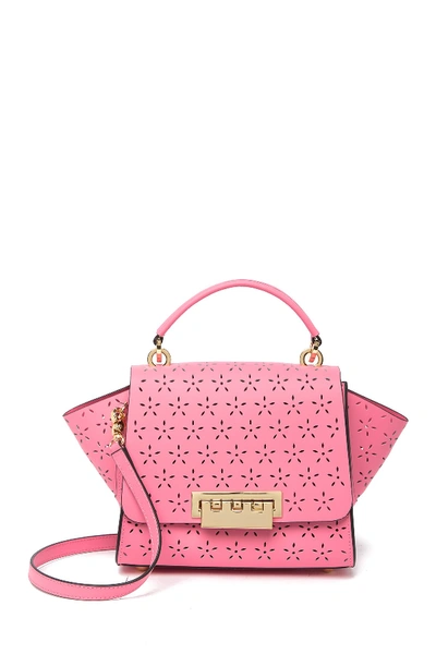 Zac Zac Posen Eartha Lasercut Floral Leather Top Handle Bag In Med Pink