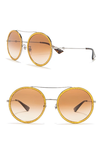 Gucci 56mm Round Sunglasses In Ruthenium/shiny Glitter Gold