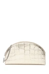 Eric Javits Croc Embossed Leather Croissant Shoulder Bag In Silver