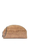 Eric Javits Croc Embossed Leather Croissant Shoulder Bag In Bark