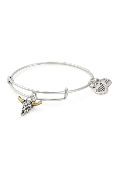 Alex And Ani Spirited Skull Charm Expandable Wire Bracelet In Silver