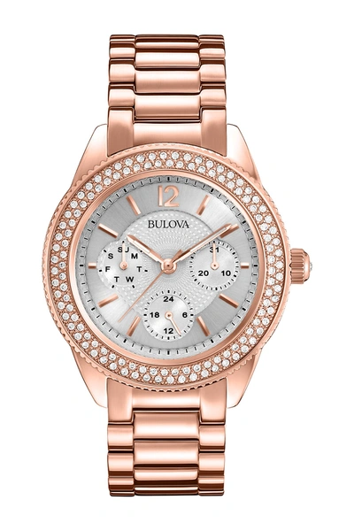 Bulova Rosetone Crystal Bezel Bracelet Watch, 38mm In Gold-tone