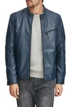 Andrew Marc Weston Leather Moto Jacket In Navy