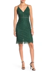 Astr Lace V-neck Sheath Dress In Hunter Grn