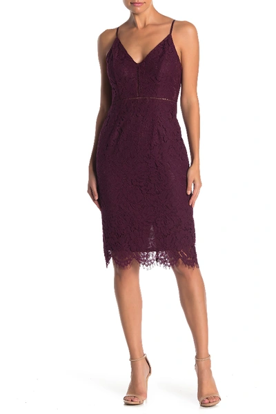 Astr Lace V-neck Sheath Dress In Dk Purple