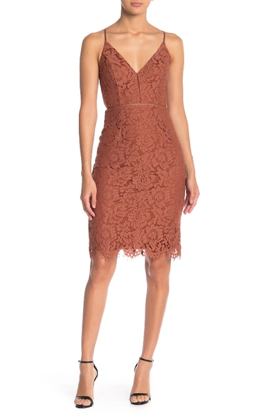 Astr Lace V-neck Sheath Dress In Dust Cedar