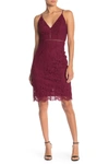 Astr Lace V-neck Sheath Dress In Wine