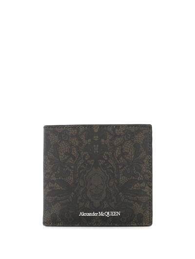 Alexander Mcqueen Printed Lace Billfold Wallet In 黑色